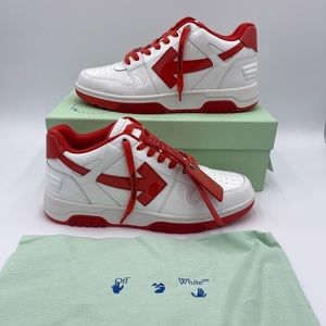 OFF-WHITE Out of Office Patent Leather Sneakers White/Red OOO